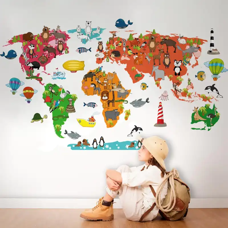 Gereduceerde Prijs Mappamondo degli animali - 120x100 cm