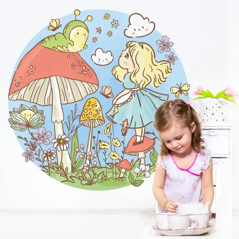 Cerchio Alice, Bruco e i funghi - 60x60 cm Fabrieksprijs