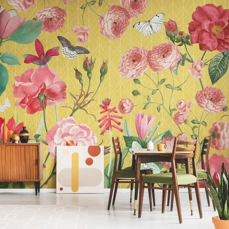 Carta da parati Profumo di rosa - Ocra / TNT Effetto Muro / 100x300 cm Snelle Levering
