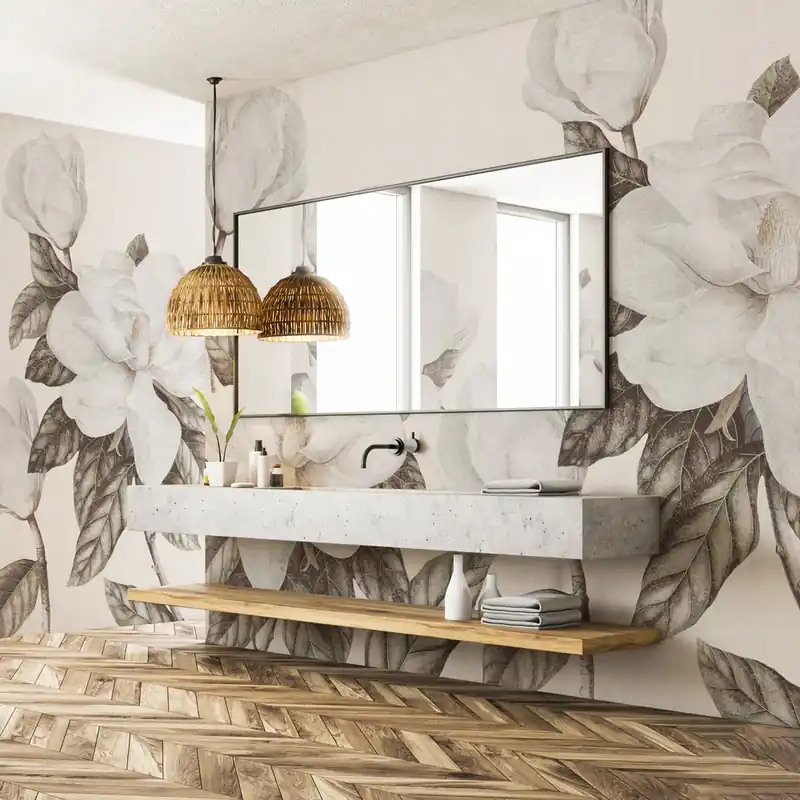Carta da parati in Fibra di Vetro Magnolia grandiflora - 100% Fibra di vetro / 95x300 cm Koopje
