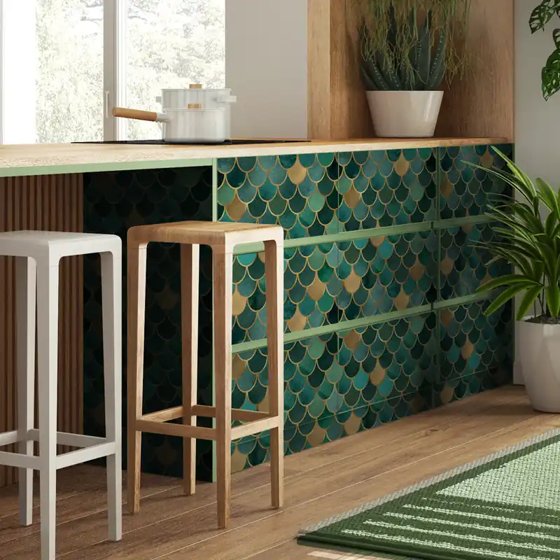 Pellicola adesiva Squame - Smeraldo / 40x200 cm Voordeelprijs