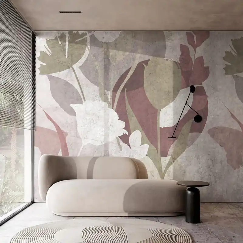 Speciale Aanbieding Carta da parati Silhouette floreale - Verde / TNT Effetto Muro / 100x300 cm