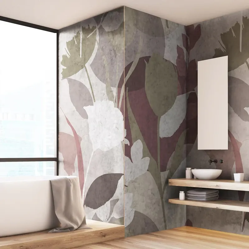 Carta da parati in Fibra di Vetro Silhouette floreale - Verde / 100% Fibra di vetro / 95x300 cm Snelle Levering