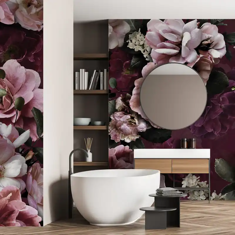 Hete Deal Carta da parati in Fibra di Vetro Roseto - Borgogna / 100% Fibra di vetro / 95x300 cm