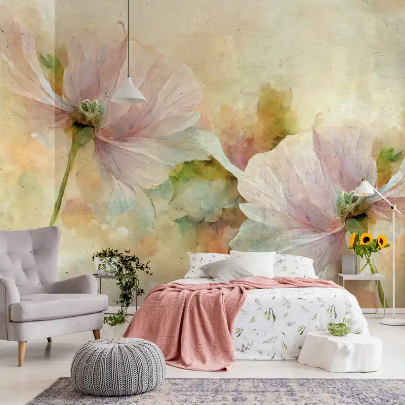 Carta da parati Petali evanescenti - Nocciola / TNT Effetto Muro / 100x300 cm Snelle Levering