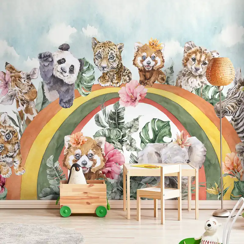 Favoriet Carta da parati Jungle rainbow - Carta da parati liscia / 100x300 cm