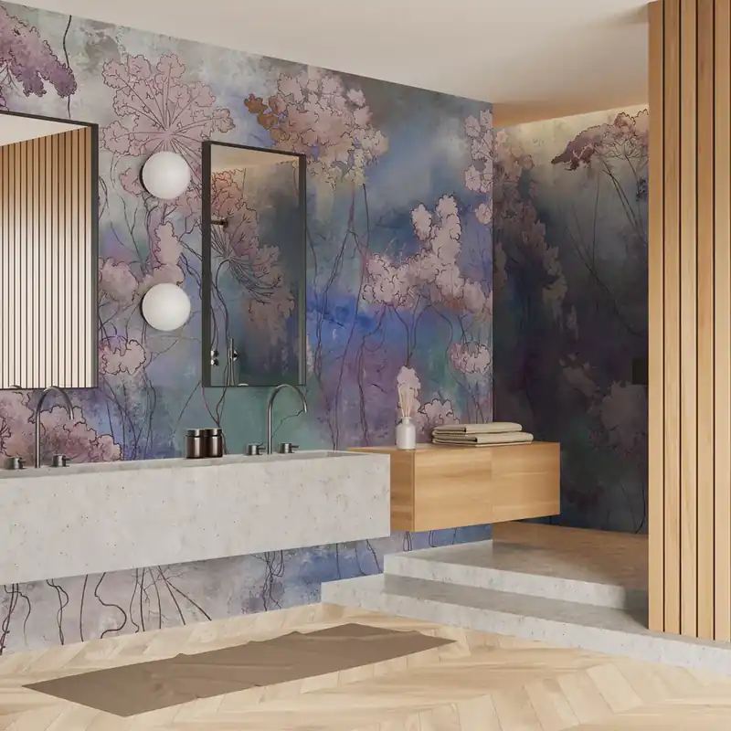 Gereduceerde Prijs Carta da parati in Fibra di Vetro Flower Aura - Borgogna / 100% Fibra di vetro / 95x300 cm