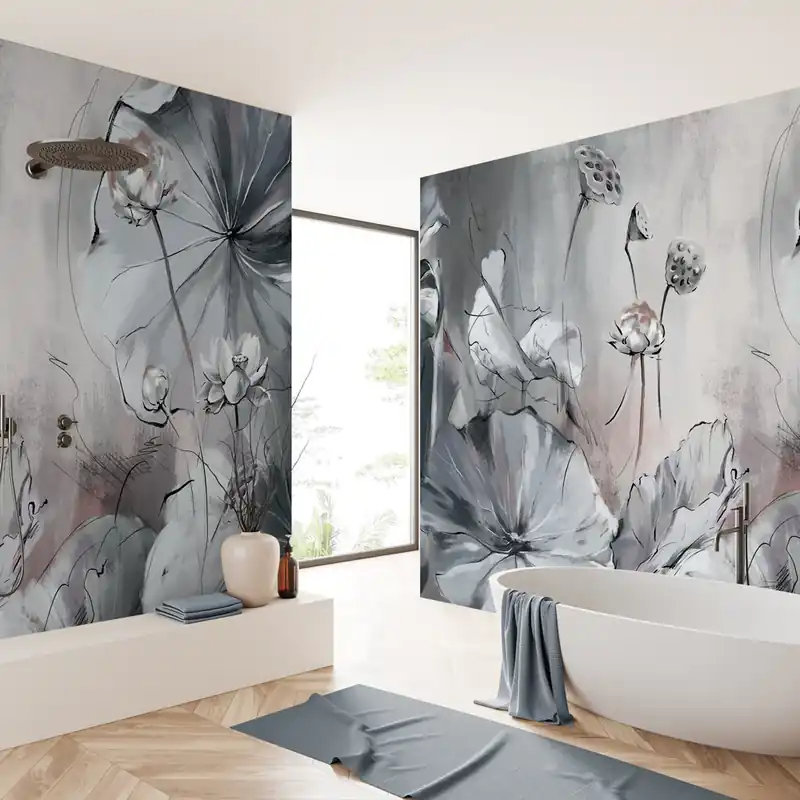 Carta da parati in Fibra di Vetro Lotus - Grigio Chiaro / 100% Fibra di vetro / 95x300 cm Hoge Kwaliteit