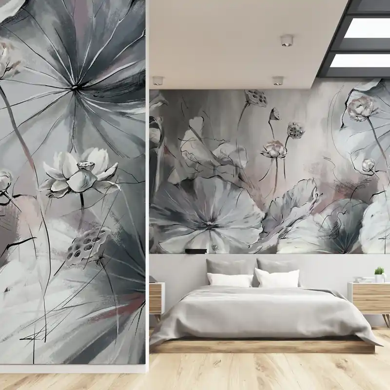 Carta da parati Lotus - Grigio Chiaro / TNT Effetto Muro / 100x300 cm Must-Have