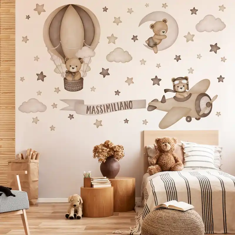 Aanbieding Personalizza Orsetti nel cielo XXL - 120x40 cm / Beige