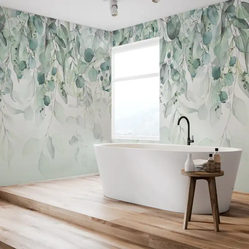 Carta da parati in Fibra di Vetro Fronde Pendenti - Verde / 100% Fibra di vetro / 95x300 cm Rechtstreeks Van De Fabrikant