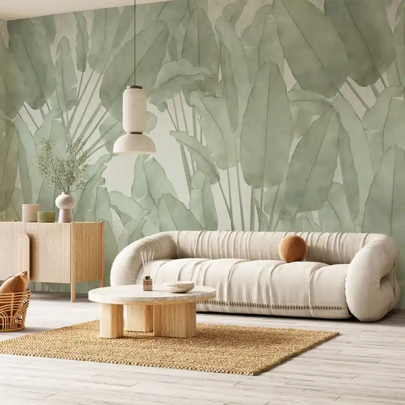 Carta da Parati Geometric Palm - Beige / TNT Effetto Muro / 100x300 cm Weekendaanbieding