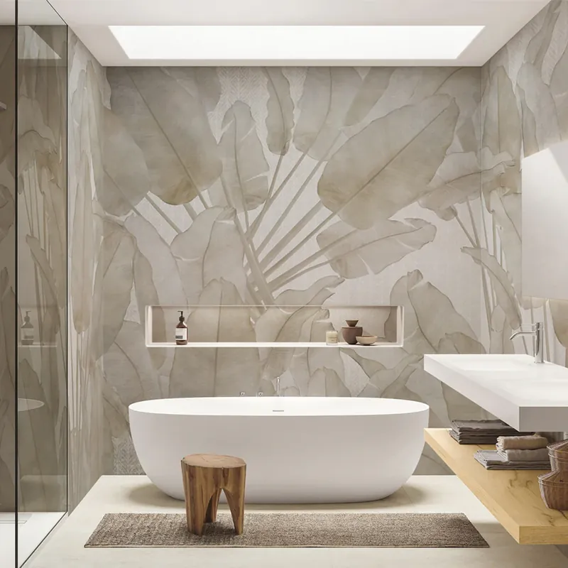 Carta da parati in Fibra di Vetro Geometric Palm - Beige / 100% Fibra di vetro / 95x300 cm Tijdelijk Beschikbaar
