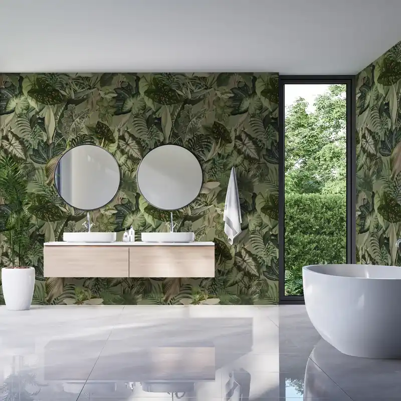 Carta da parati in Fibra di Vetro Flora Selvaggia - Verde / 100% Fibra di vetro / 95x300 cm Beperkte Voorraad