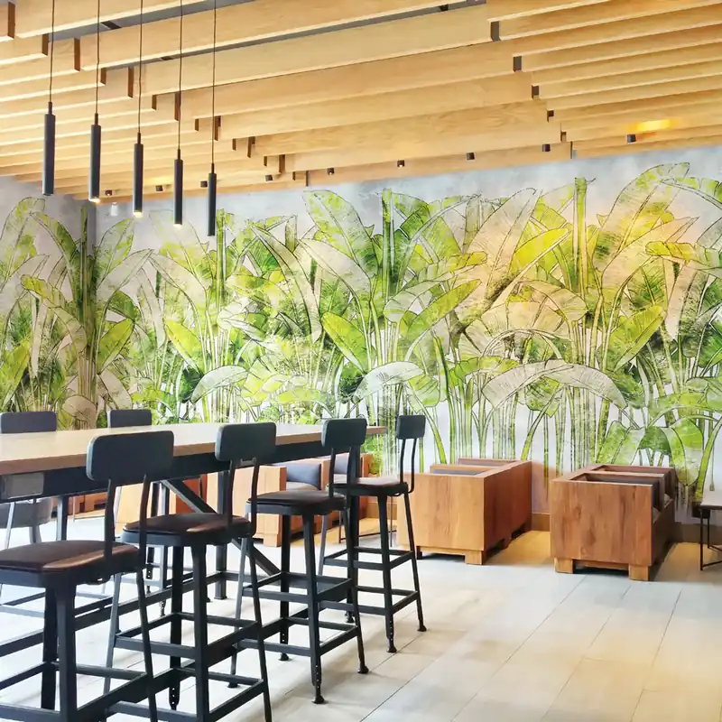 Beste Prijs Carta da parati Foresta di palme - Verde / TNT Effetto Muro / 100x300 cm