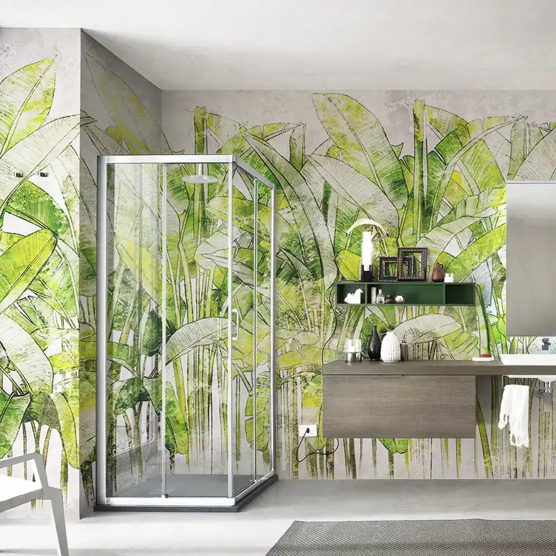 Carta da parati in Fibra di Vetro Foresta di palme - Verde / 100% Fibra di vetro / 95x300 cm Beperkt Aanbod
