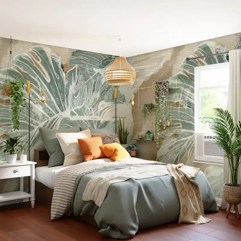Nu Kopen Carta da parati Filodendro astratto - Beige / TNT Effetto Muro / 100x300 cm