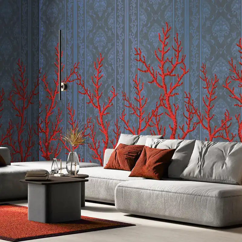 Superprijs Carta da parati Damascato marino - TNT Effetto Muro / 100x300 cm