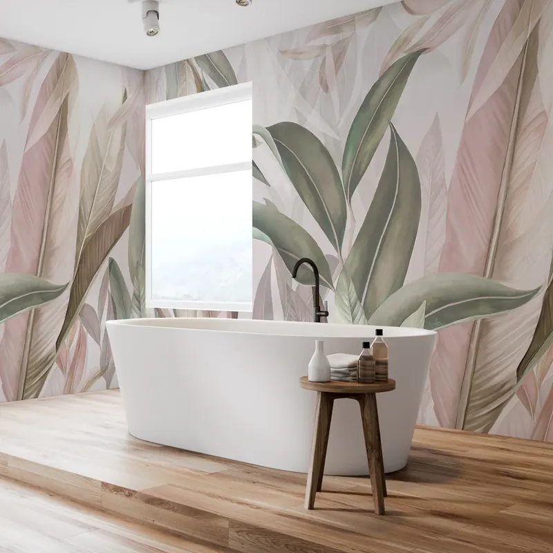Carta da parati in Fibra di Vetro Fogliame pastello - 100% Fibra di vetro / 95x300 cm Betaalbaar