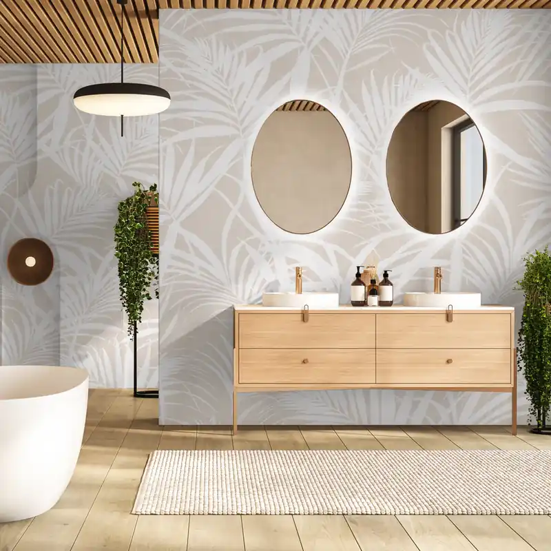 Carta da parati in Fibra di Vetro Pale leaves - 100% Fibra di vetro / 95x300 cm / Crema Aanbieding