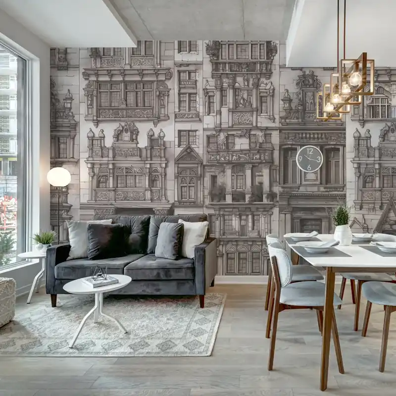 Hoge Kwaliteit Carta da parati in Fibra di Vetro Artistic Facade - Bianco e Nero / 100% Fibra di vetro / 95x300 cm
