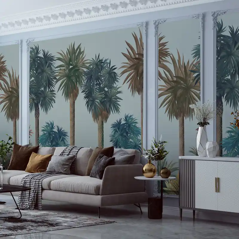 Carta da parati Surreal Palms - Sabbia / TNT Effetto Muro / 100x300 cm Betaalbaar