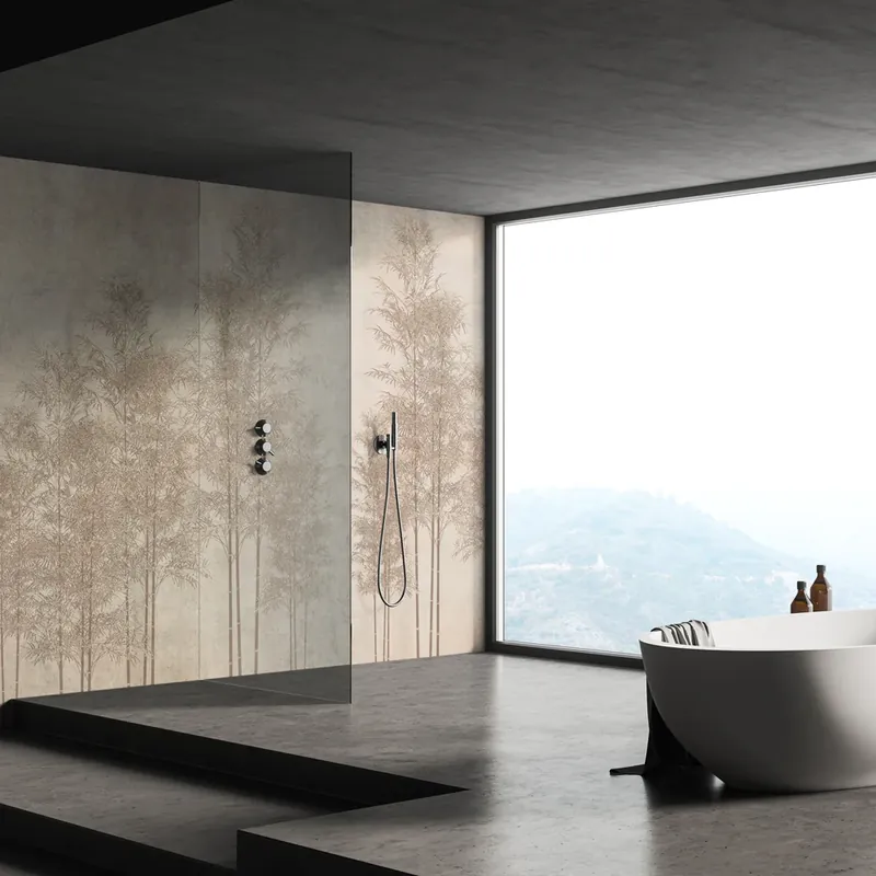 Gecertificeerd Carta da parati in Fibra di Vetro Bosco Tenue - Crema / 100% Fibra di vetro / 95x300 cm