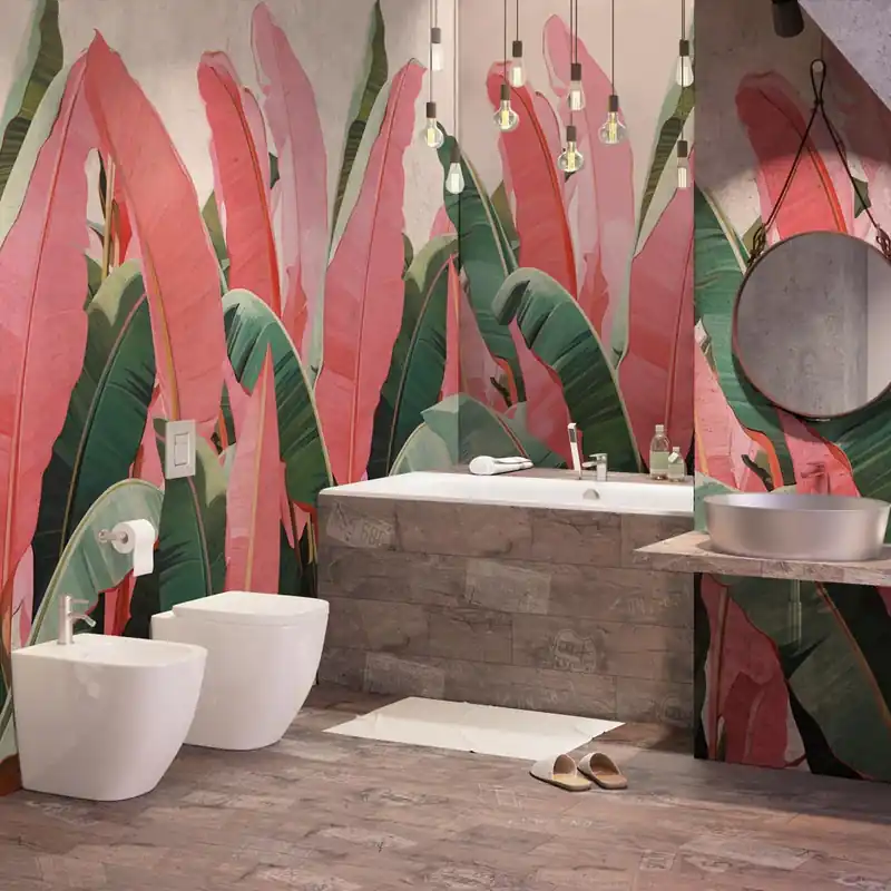 Carta da parati in Fibra di Vetro Tropicale Rosa - 100% Fibra di vetro / 95x300 cm Flitsaanbieding