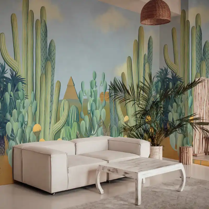 Carta da parati Cactus e piramidi - TNT Effetto Muro / 100x300 cm Koopje