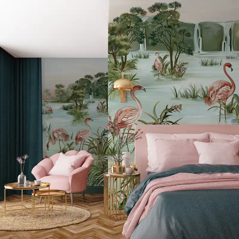 Carta da parati Lago dei fenicotteri - TNT Effetto Muro / 100x300 cm Finale Uitverkoop