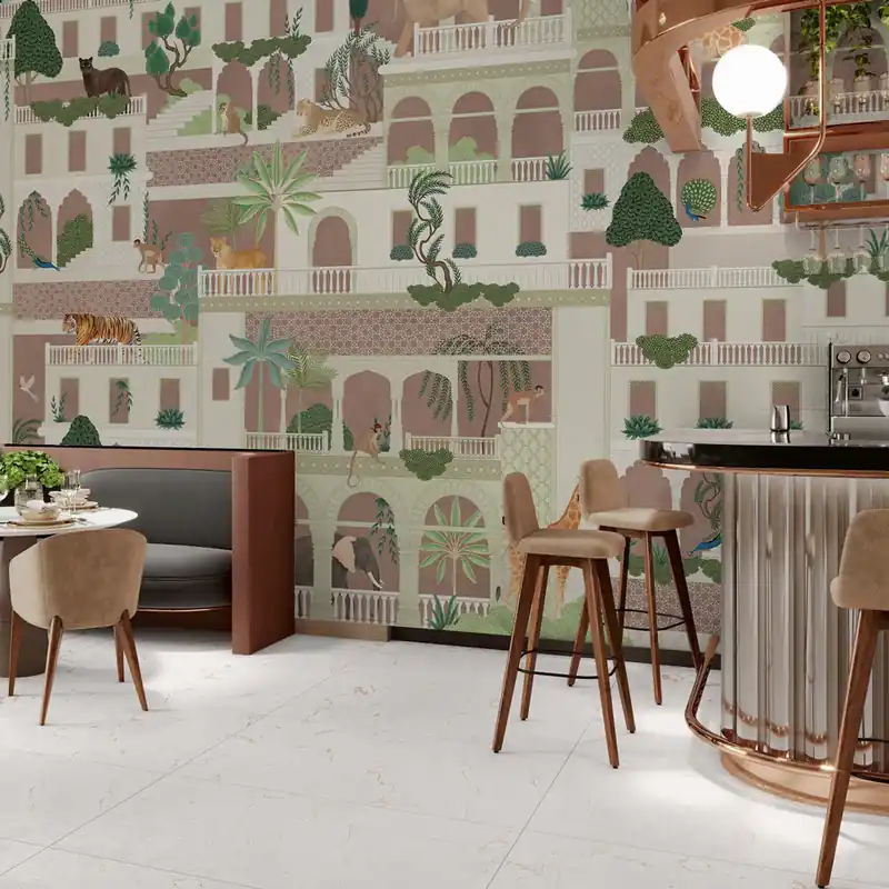 Carta da parati in Fibra di Vetro Il palazzo degli animali - Verde / 100% Fibra di vetro / 95x300 cm Goedkoop