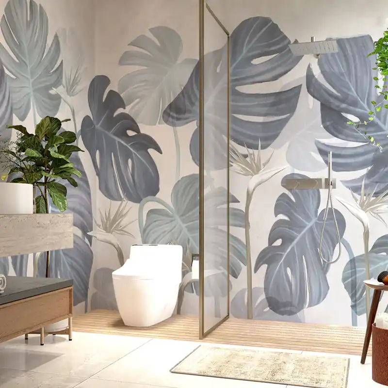 Carta da parati in Fibra di Vetro Monstera maestosa - Verde / 100% Fibra di vetro / 95x300 cm Korting