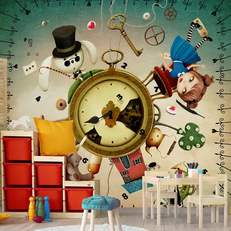 Carta da parati The Alice Clock - Carta da parati liscia / 100x300 cm Aanbieding