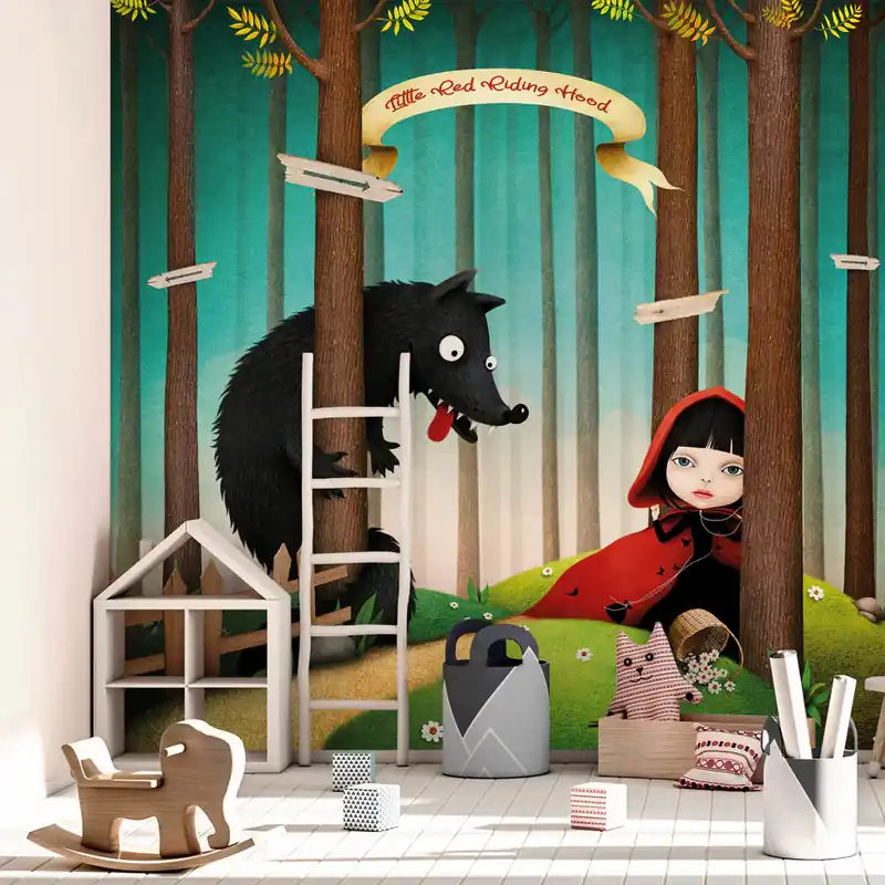Carta da parati Cappuccetto Rosso e il lupo - Carta da parati liscia / 100x300 cm Koop Online