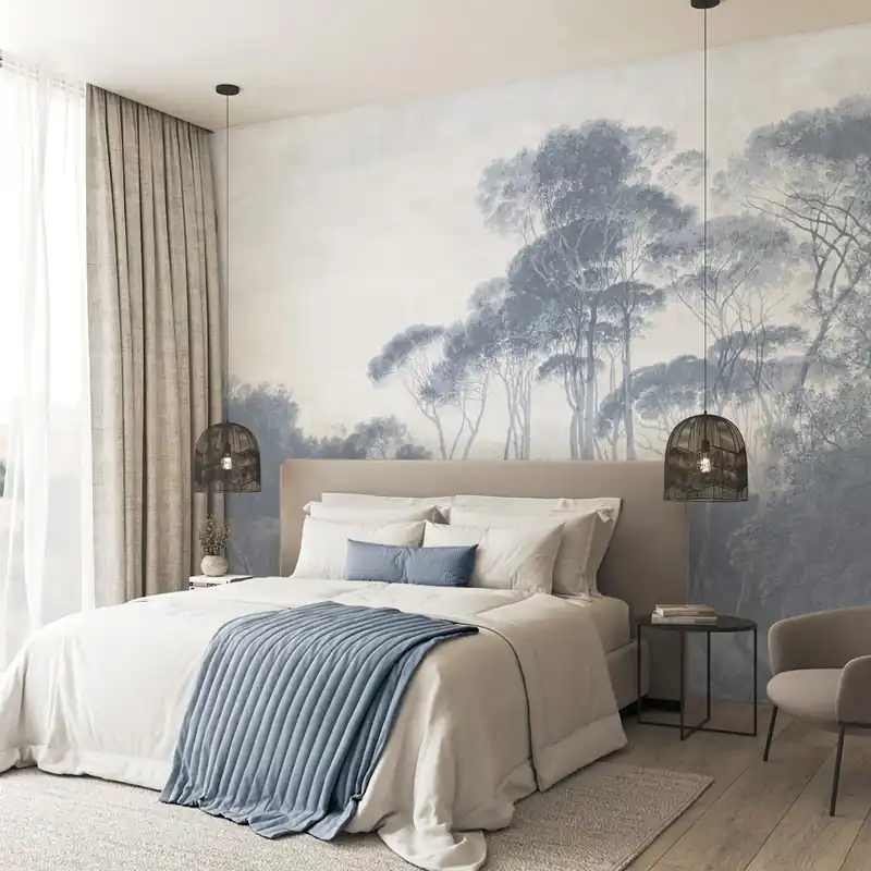 Carta da parati Pineta artistica - TNT Effetto Muro / 100x300 cm / Verde Seizoensaanbieding