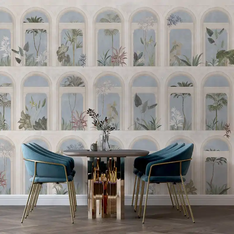 Goedkoop Carta da parati Loggia sull‘Eden - Celeste / TNT Effetto Muro / 100x300 cm