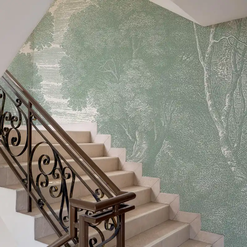 Snelle Levering Carta da parati Incisione antica - TNT Effetto Muro / 100x300 cm / Verde