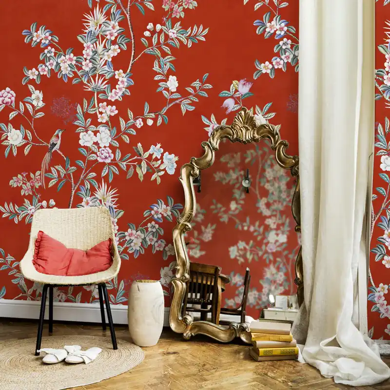 Carta da Parati Chinoiserie scarlatta - TNT Effetto Muro / 100x300 cm Lage Prijs