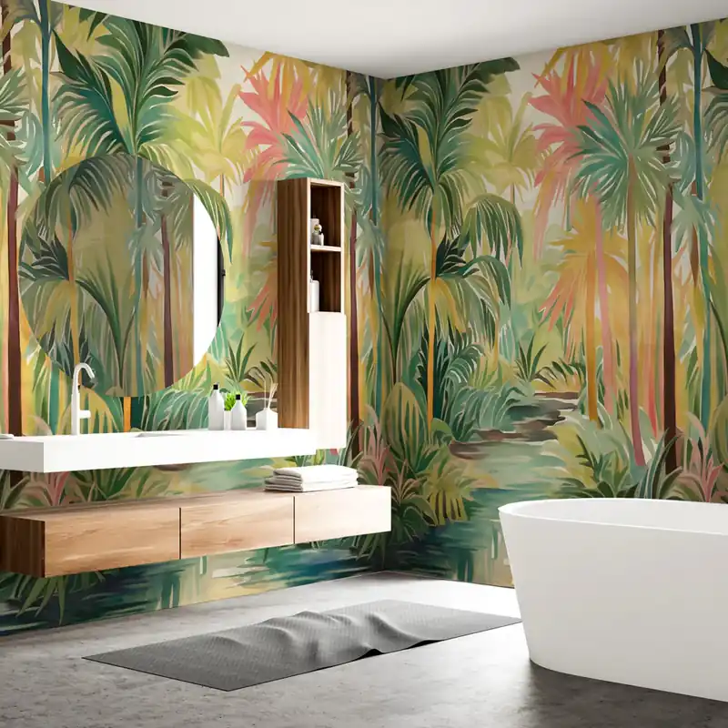 Op = Op Carta da parati in Fibra di Vetro Palme dipinte - 100% Fibra di vetro / 95x300 cm