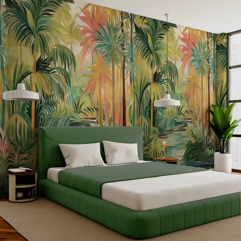 Finale Uitverkoop Carta da Parati Palme dipinte - TNT Effetto Muro / 100x300 cm