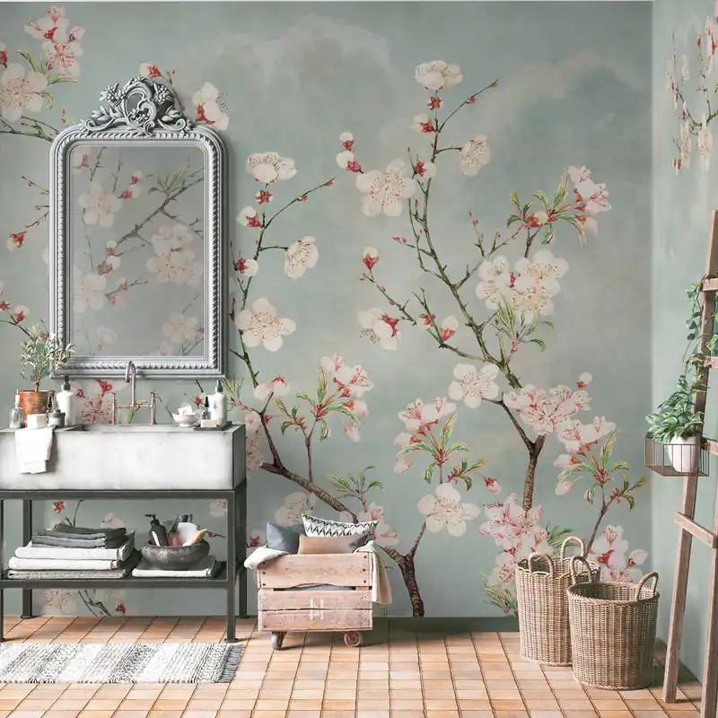 Populair Carta da parati in Fibra di Vetro Fiori di Ciliegio - 100% Fibra di vetro / 95x300 cm