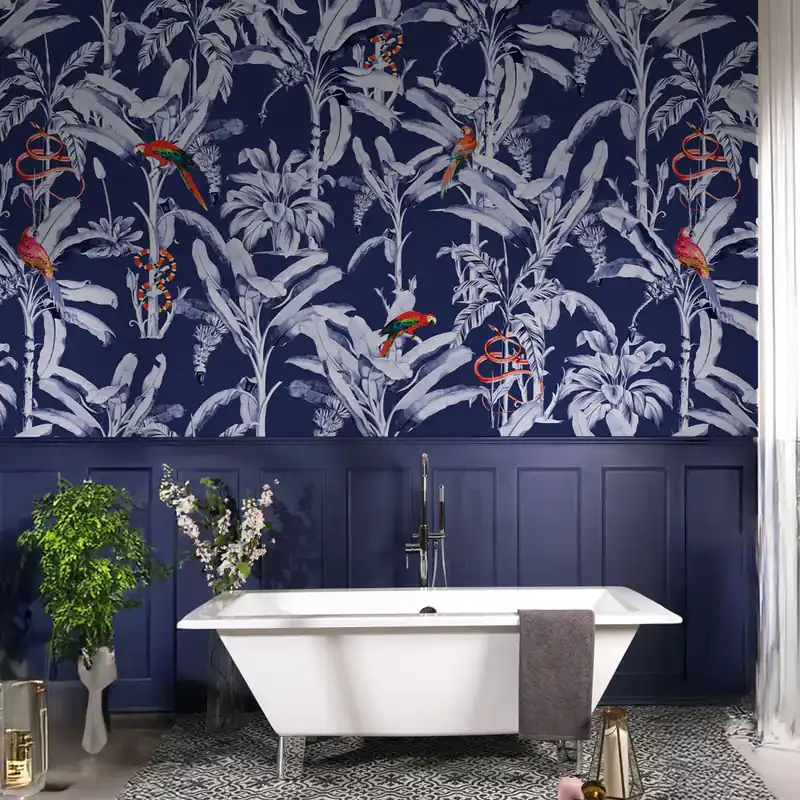 Uitverkoop Carta da parati in Fibra di Vetro Giungla in blu - 100% Fibra di vetro / 95x300 cm