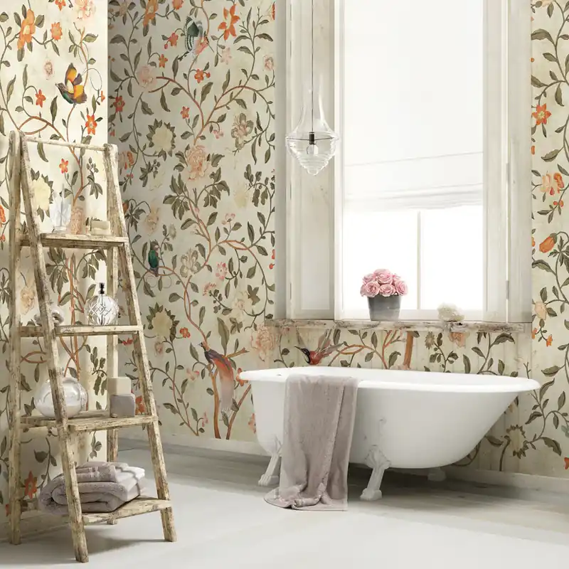 Carta da parati in Fibra di Vetro Chinoiserie Ocra - 100% Fibra di vetro / 95x300 cm Fabrieksprijs