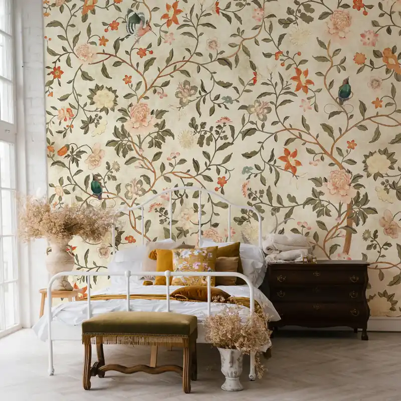 Merkproduct Carta da parati Chinoiserie Ocra - TNT Effetto Muro / 100x300 cm