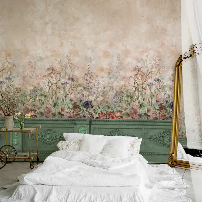 Bestseller Carta da Parati Boiserie floreale - TNT Effetto Muro / 100x300 cm
