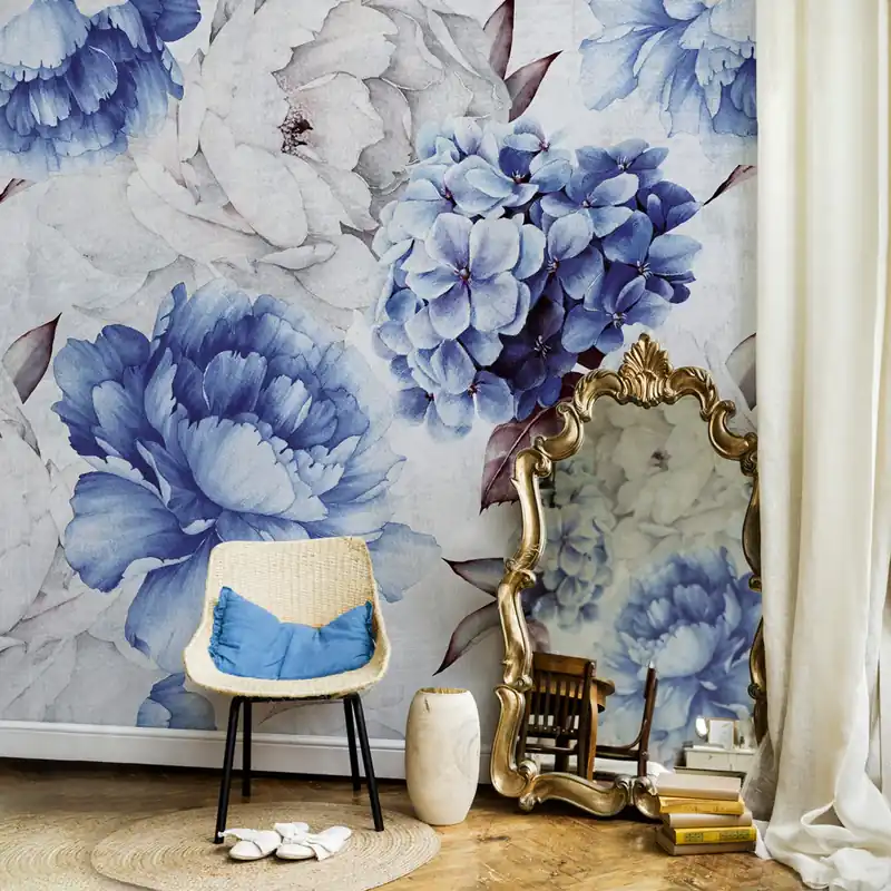 Carta da parati Ortensia Blu - TNT Effetto Muro / 100x300 cm Gecertificeerd