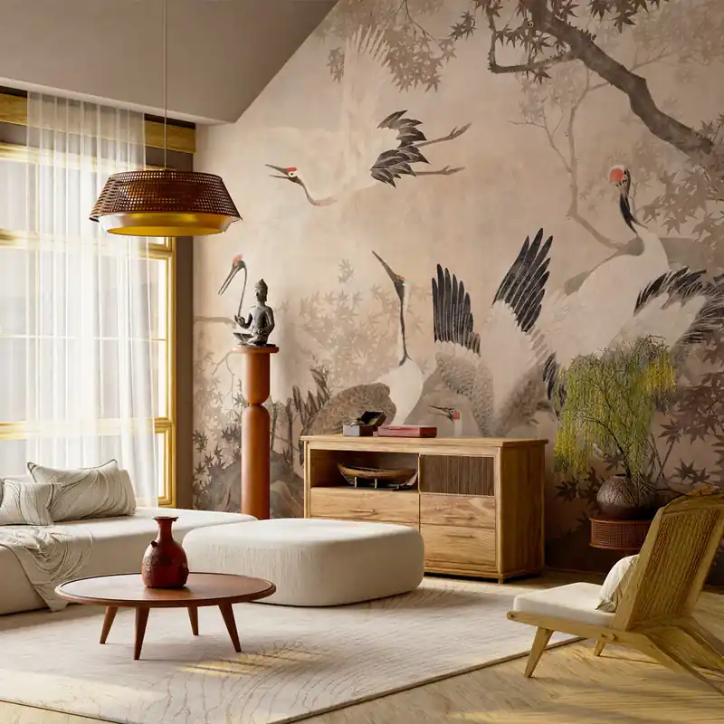 Dagaanbieding Carta da parati Bosco degli aironi - TNT Effetto Muro / 100x300 cm / Beige