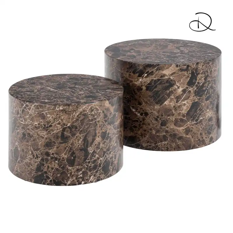 Set di 2 tavolini da salotto in legno Motrik effetto marmo marrone tondo h40 cm Koop Online