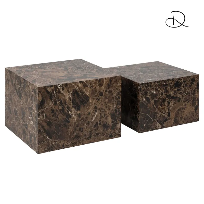 Set di 2 tavolini da salotto in legno Motrik effetto marmo marrone quadro h40 cm Superprijs