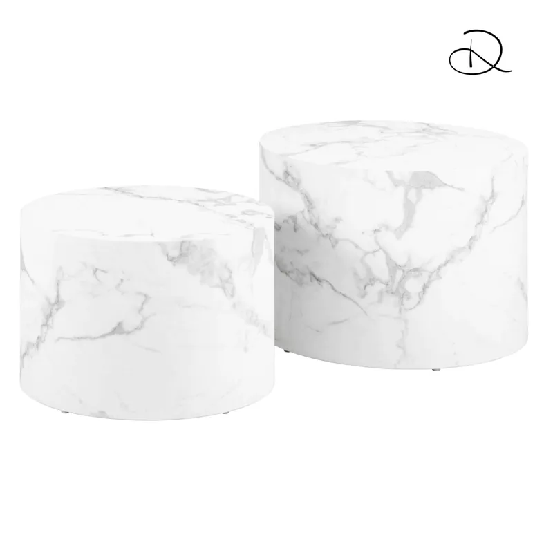 Must-Have Set di 2 tavolini da salotto in legno Motrik effetto marmo bianco tondo h40 cm